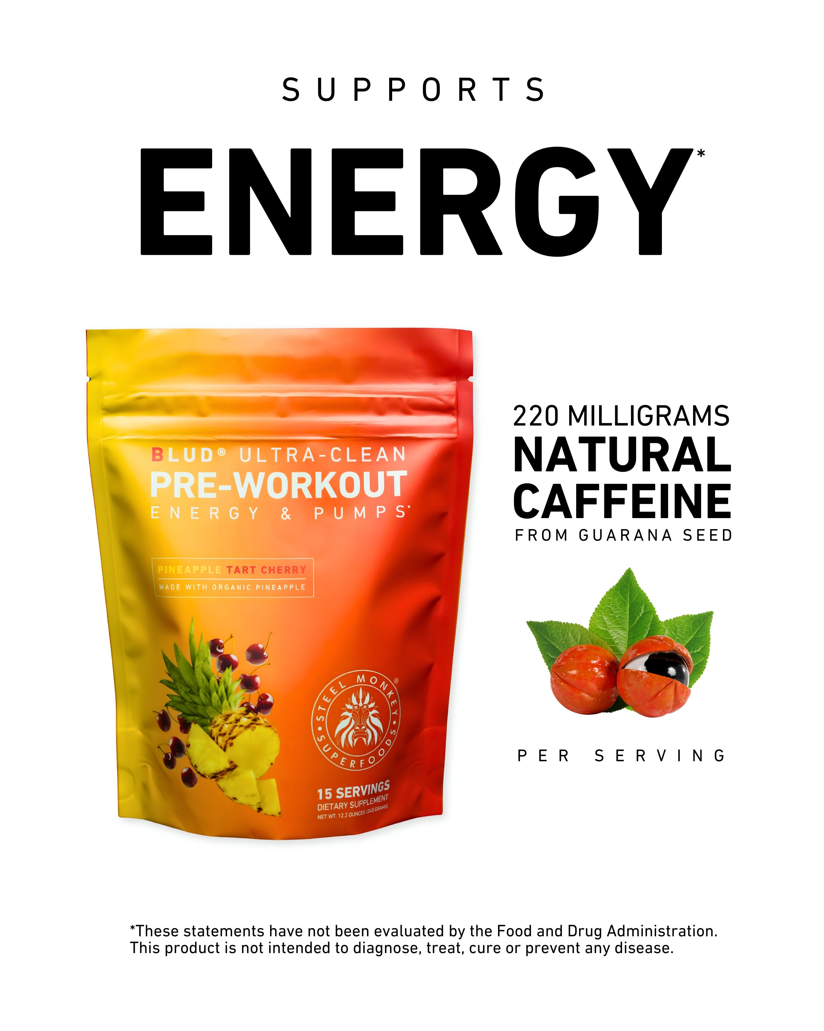 Blud® Pre-Workout | Energy & Pumps | Pineapple Tart Cherry (Tingle-Free)