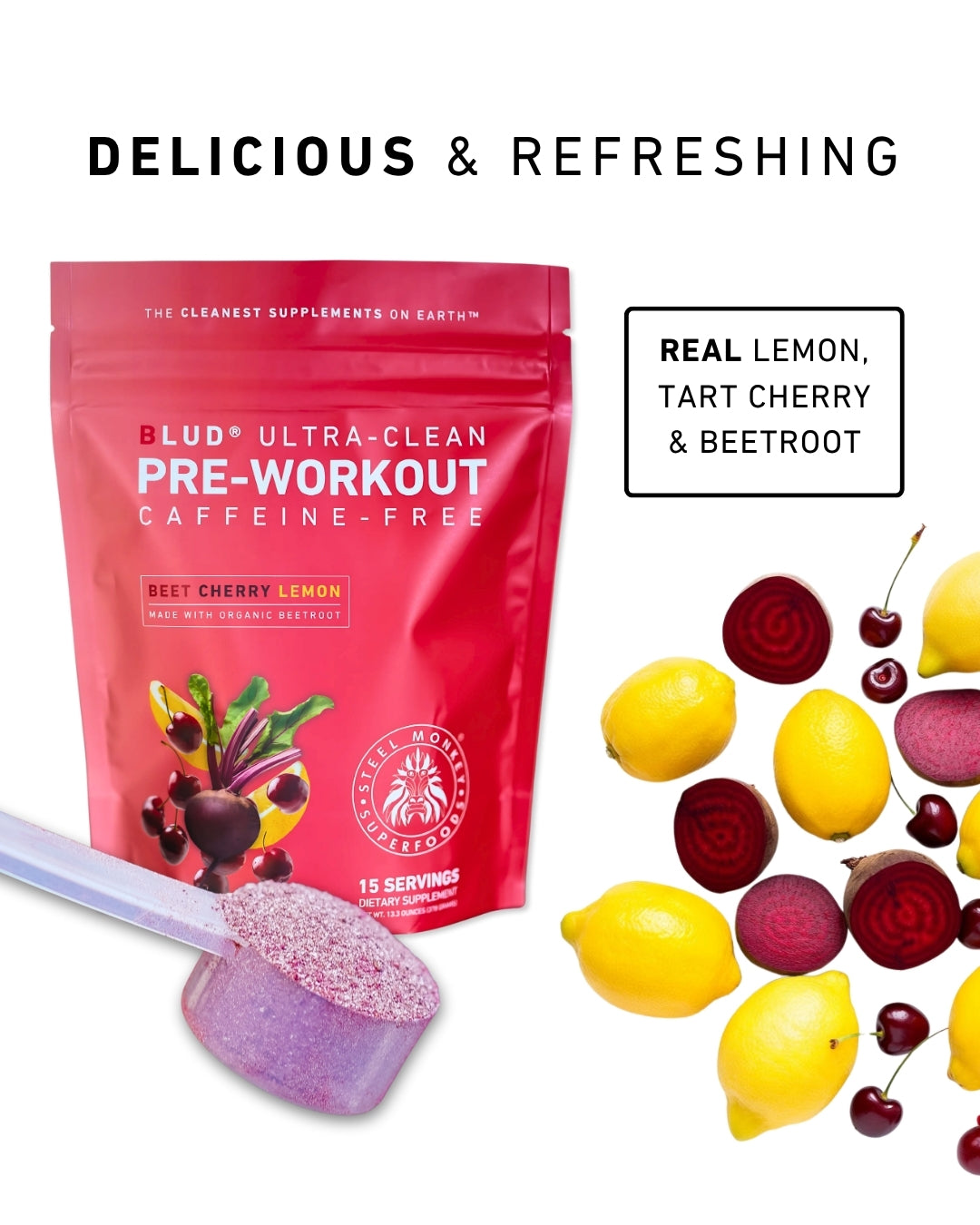 Blud® Caffeine-Free Beet Cherry Lemon Superfood Pre-Workout