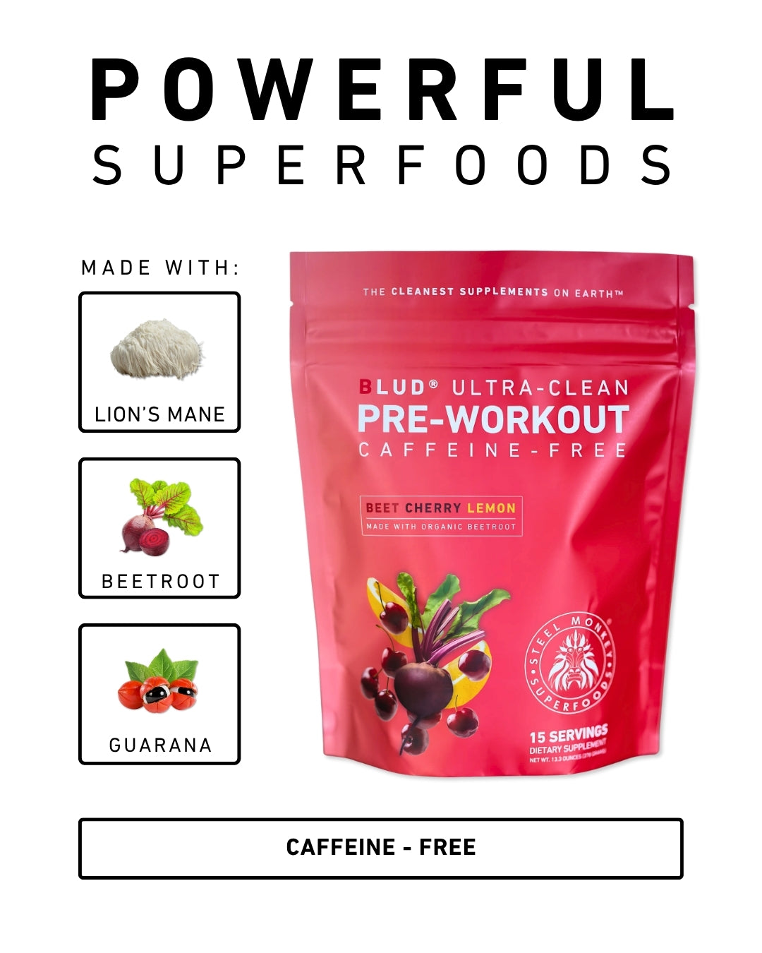 Blud® Caffeine-Free Beet Cherry Lemon Superfood Pre-Workout