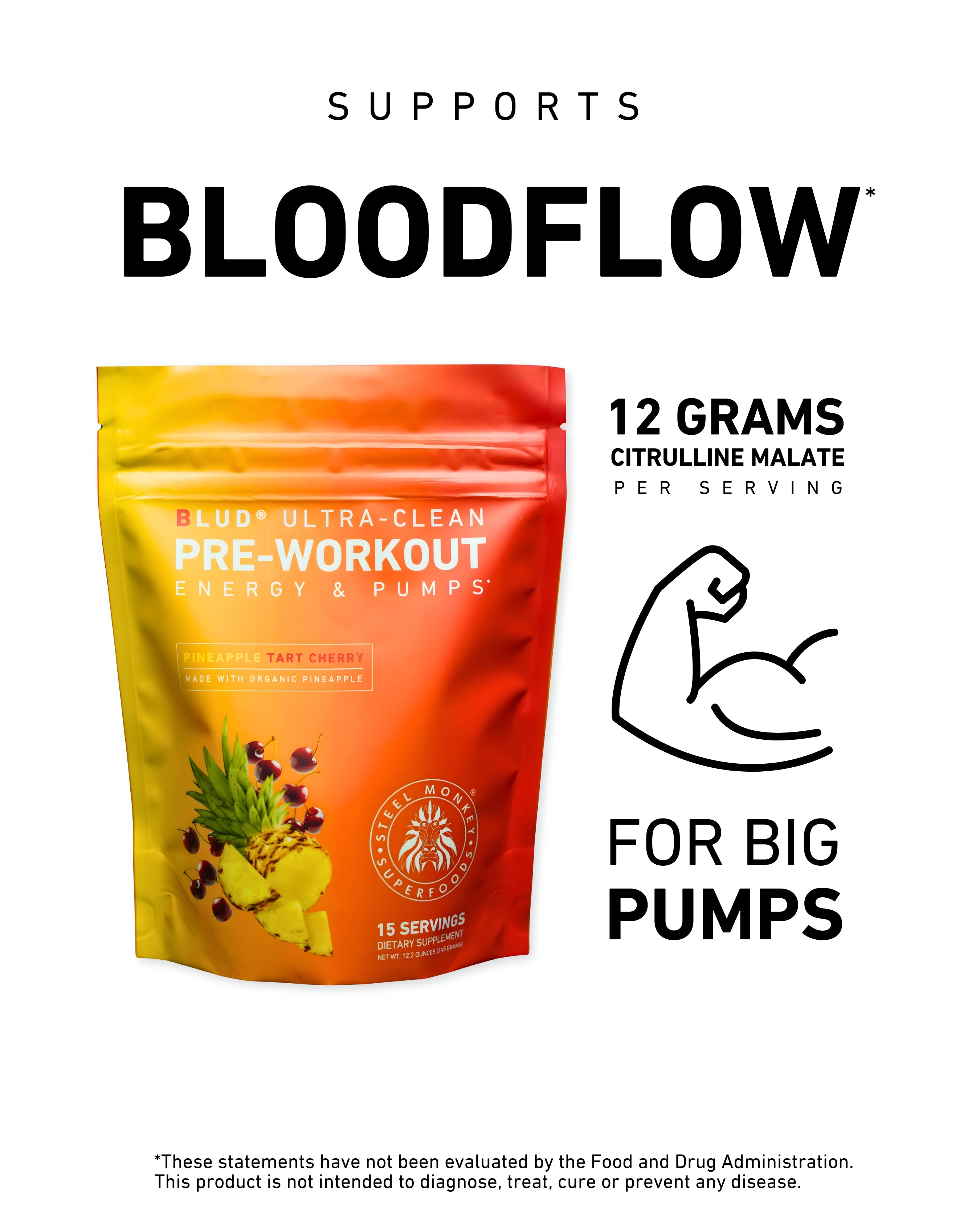 Blud® Pre-Workout | Energy & Pumps | Pineapple Tart Cherry (Tingle-Free)