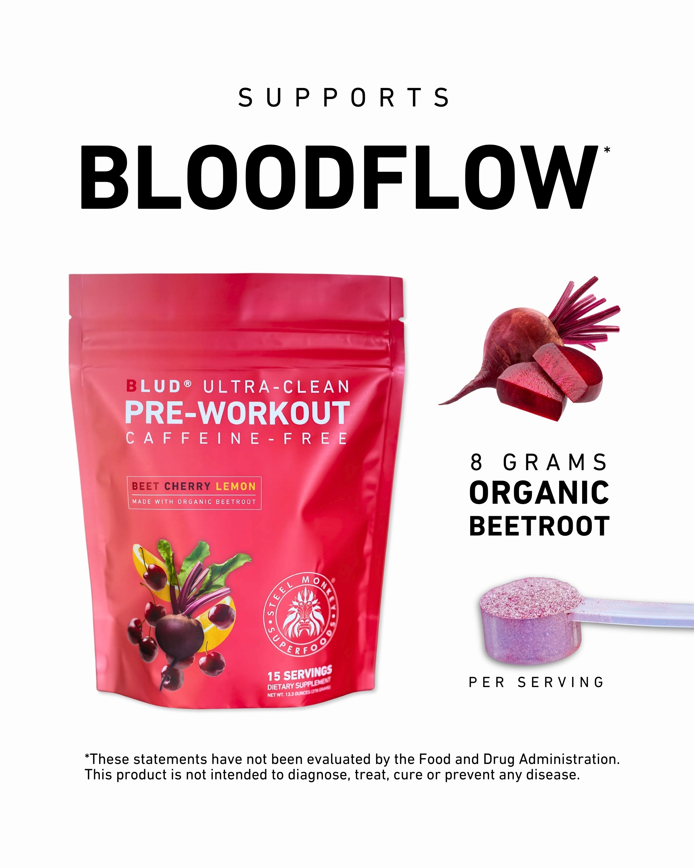 Blud® Pre-Workout | Focus & Bloodflow | Beet Cherry Lemon (Caffeine-Free)