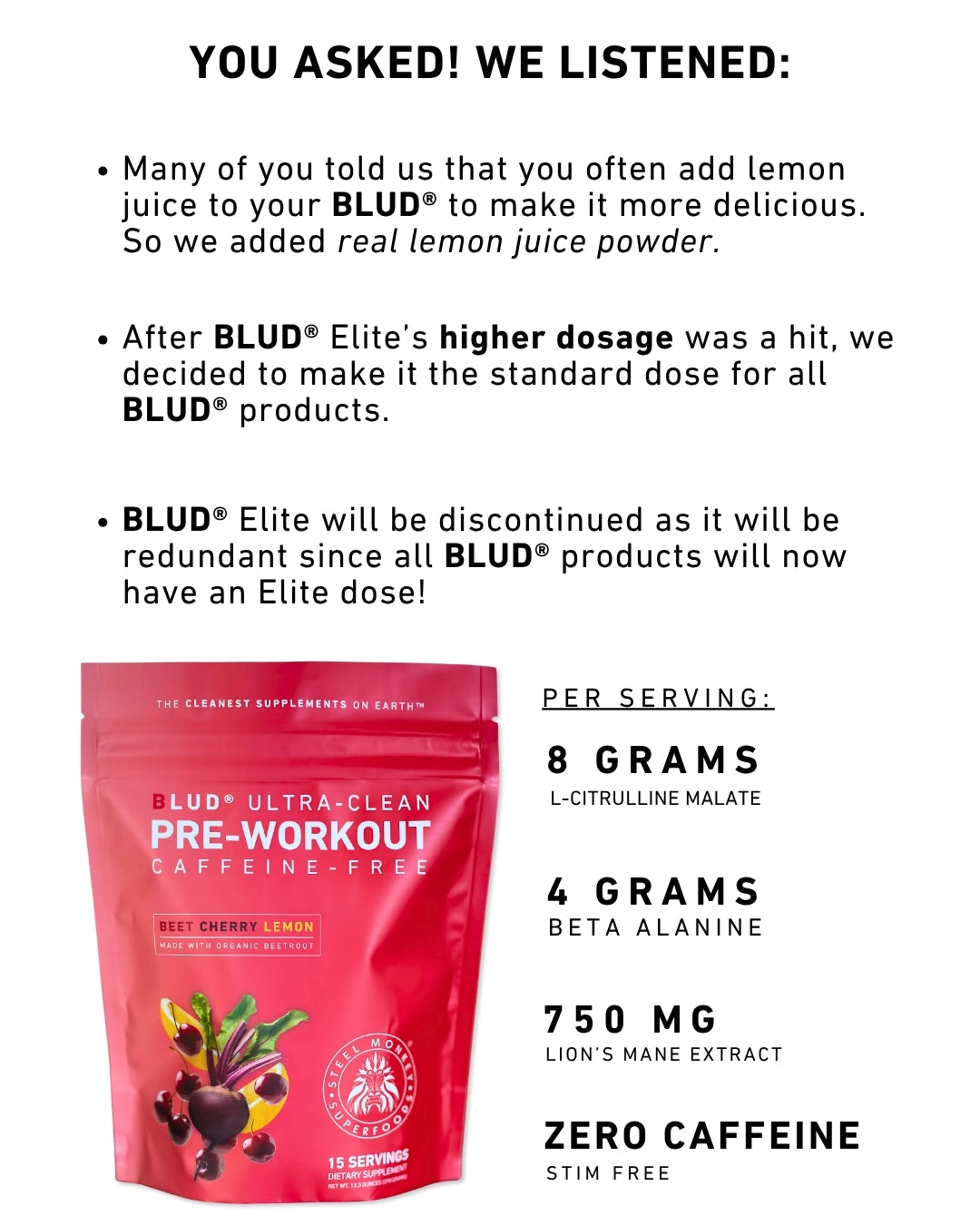 Blud® Caffeine-Free Beet Cherry Lemon Superfood Pre-Workout