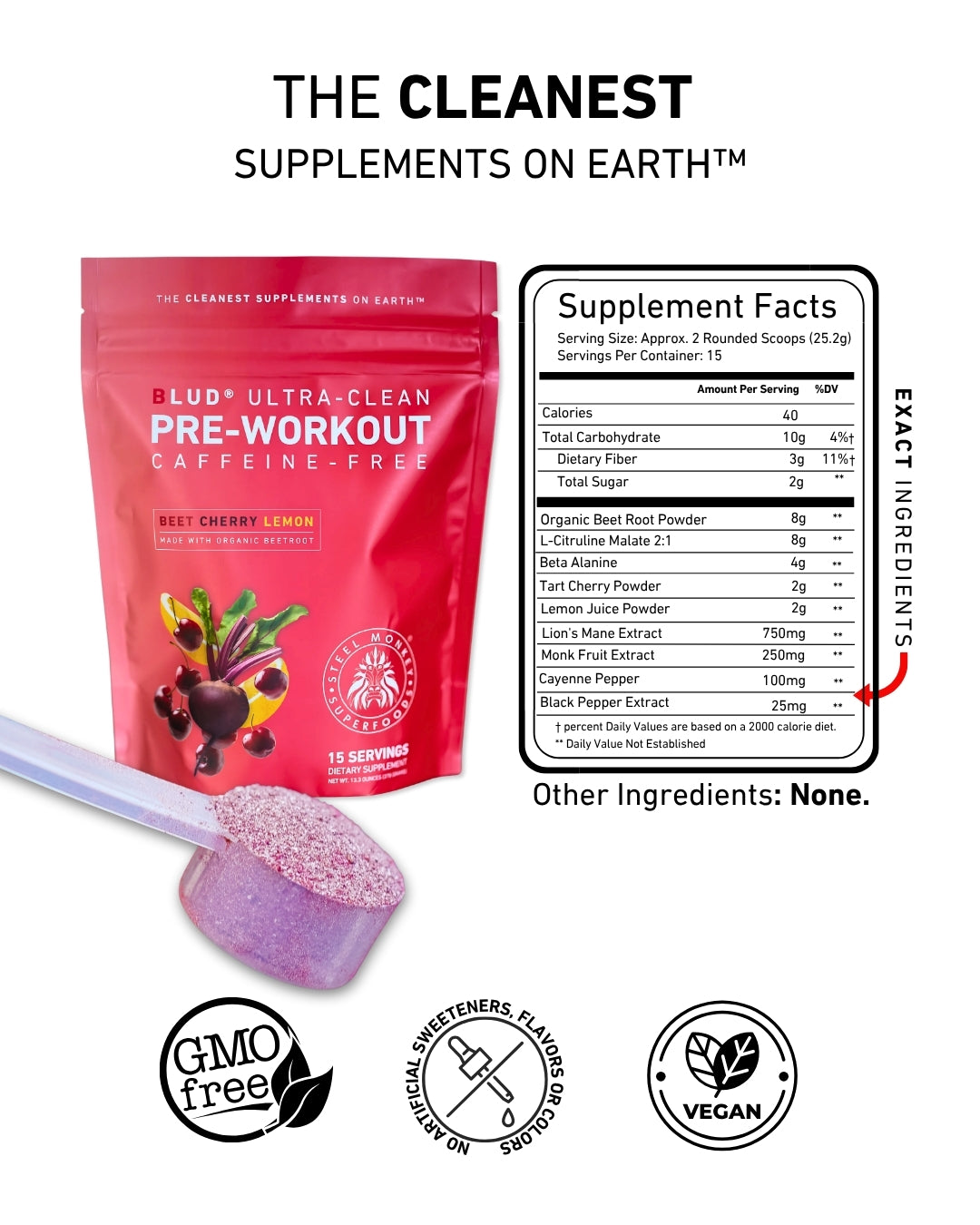 Blud® Caffeine-Free Beet Cherry Lemon Superfood Pre-Workout