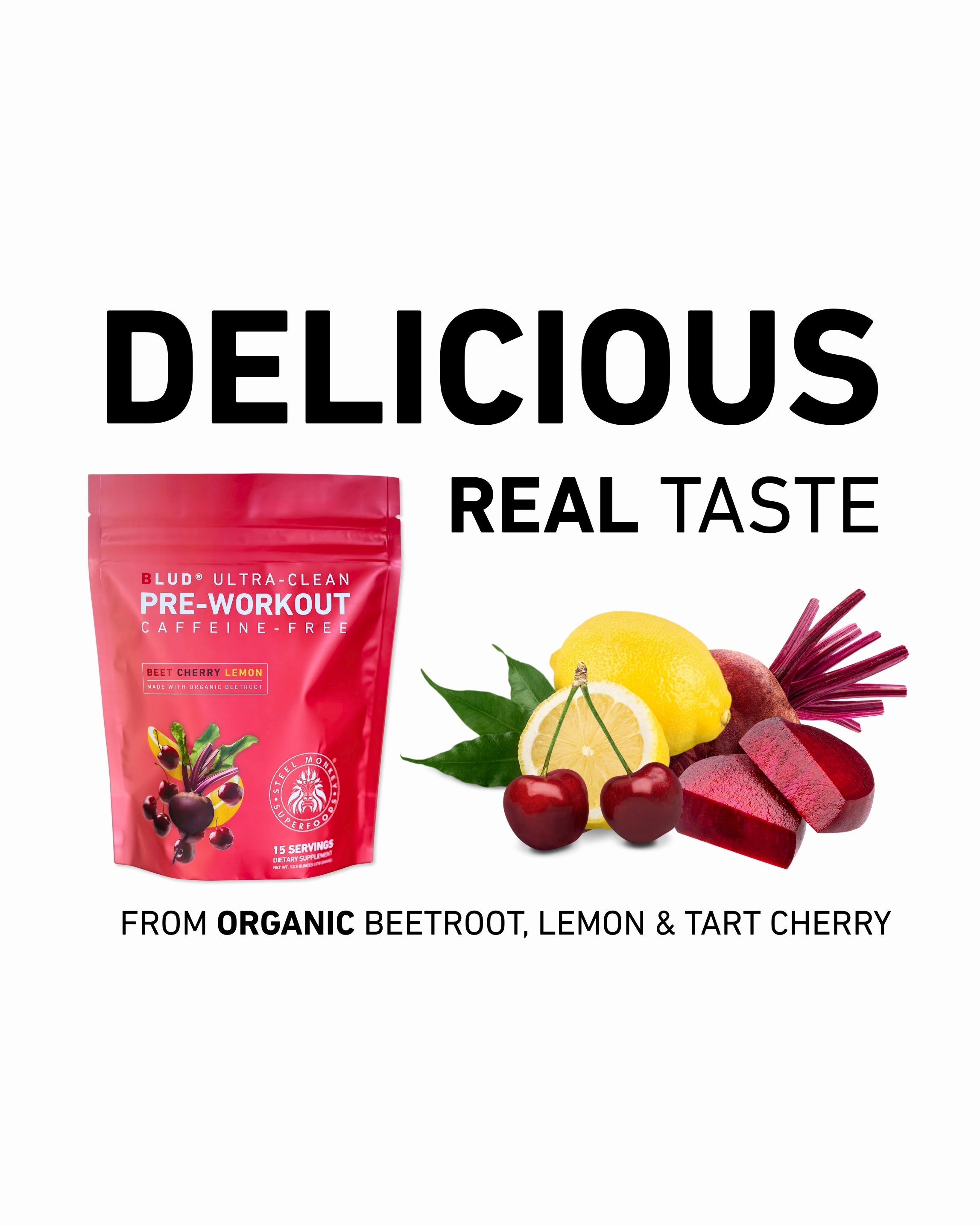 Blud® Pre-Workout | Focus & Bloodflow | Beet Cherry Lemon (Caffeine-Free)