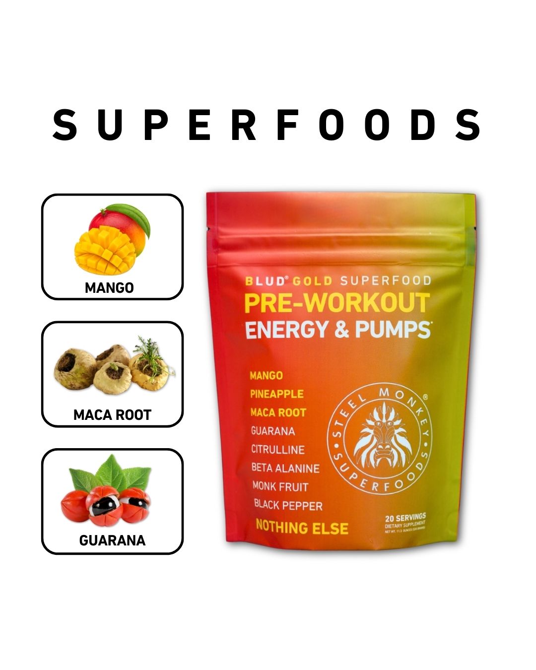 Blud® Gold Mango Energy & Pumps Superfood Pre-Workout