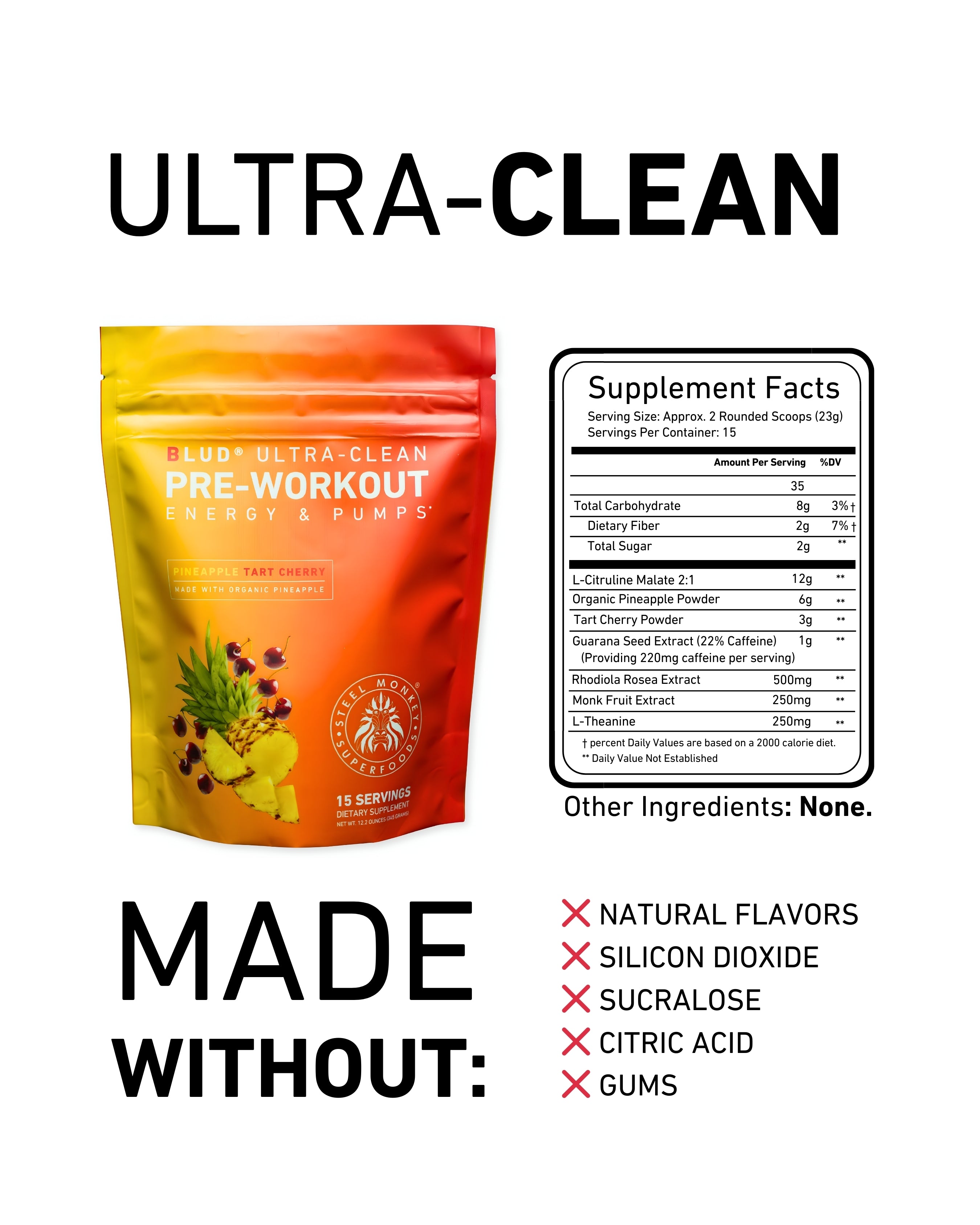 Blud® Pre-Workout | Energy & Pumps | Pineapple Tart Cherry (Tingle-Free)